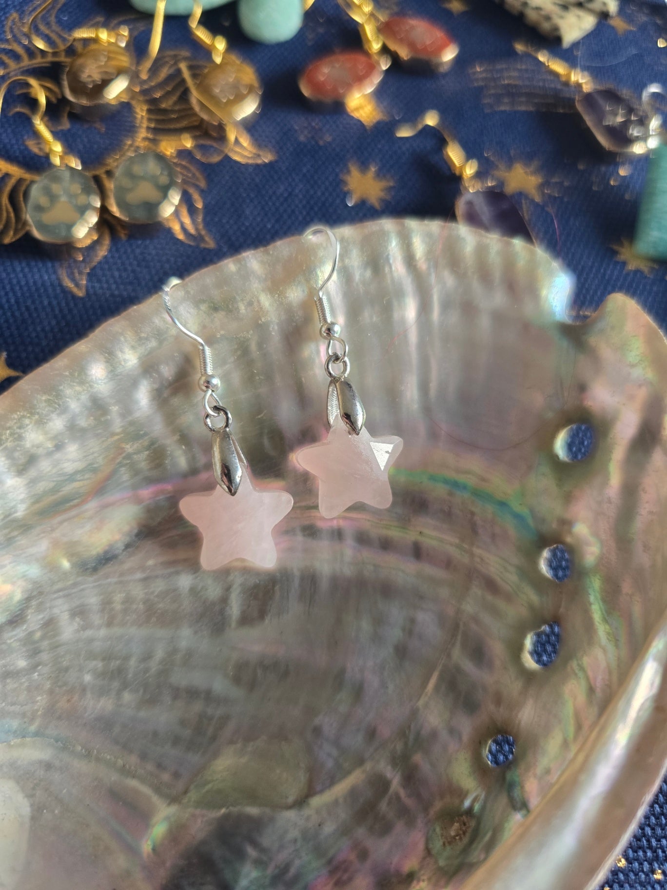 Rose quartz star earrings
