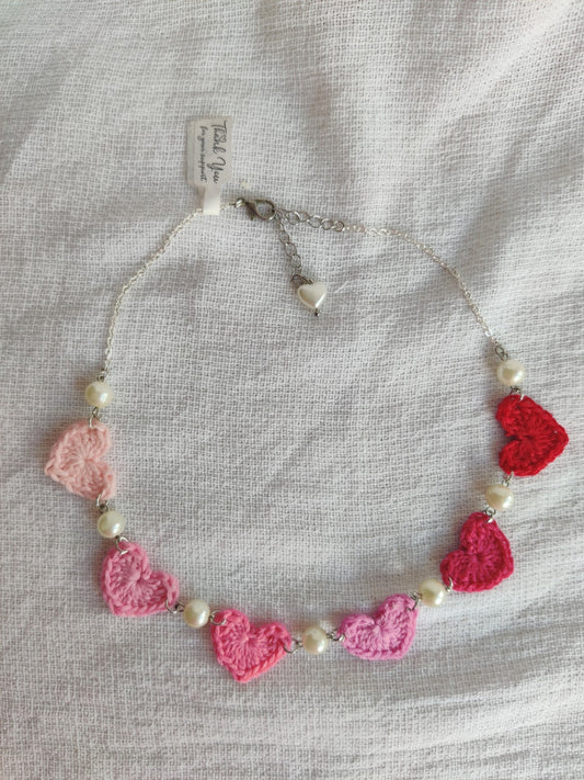 Crochet heart necklace with elegant beads