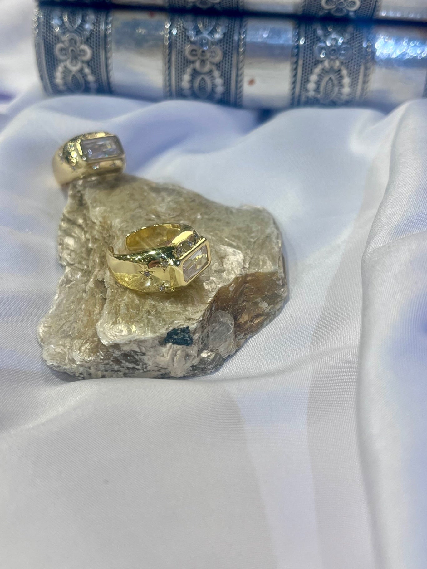 Celestial Rectangle CZ Ring – Gold Waterproof