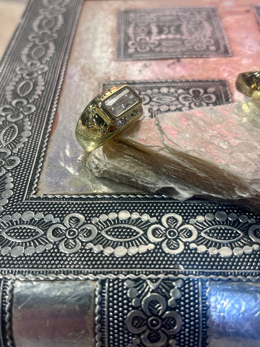 Celestial Rectangle CZ Ring – Gold Waterproof