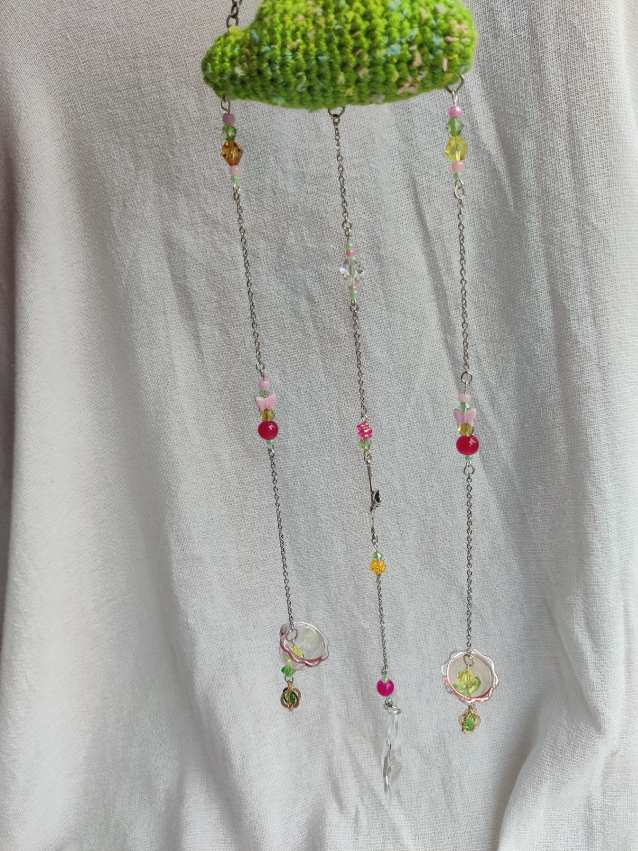 Green crochet cloud suncatcher and