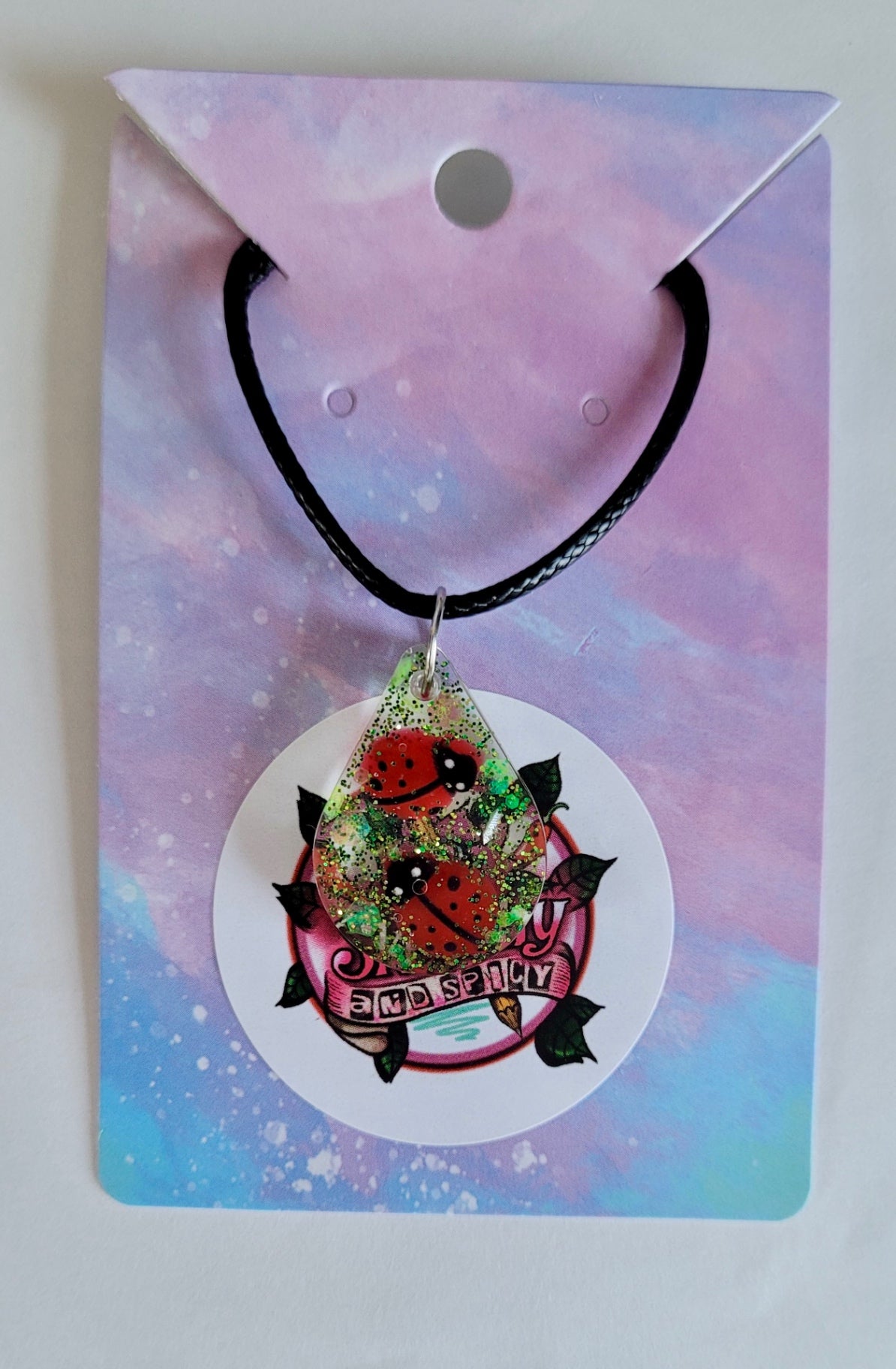 Ladybird Necklace - Black Cord 50 + 5cm