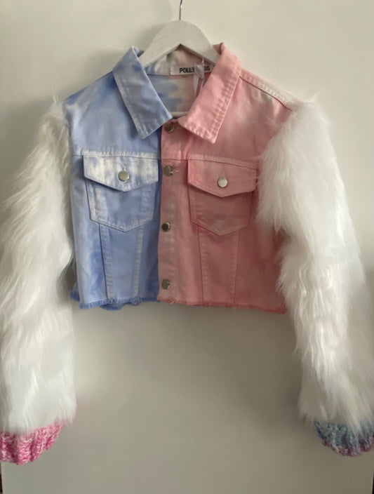 Denim Jacket with Faux Fur Sleeves