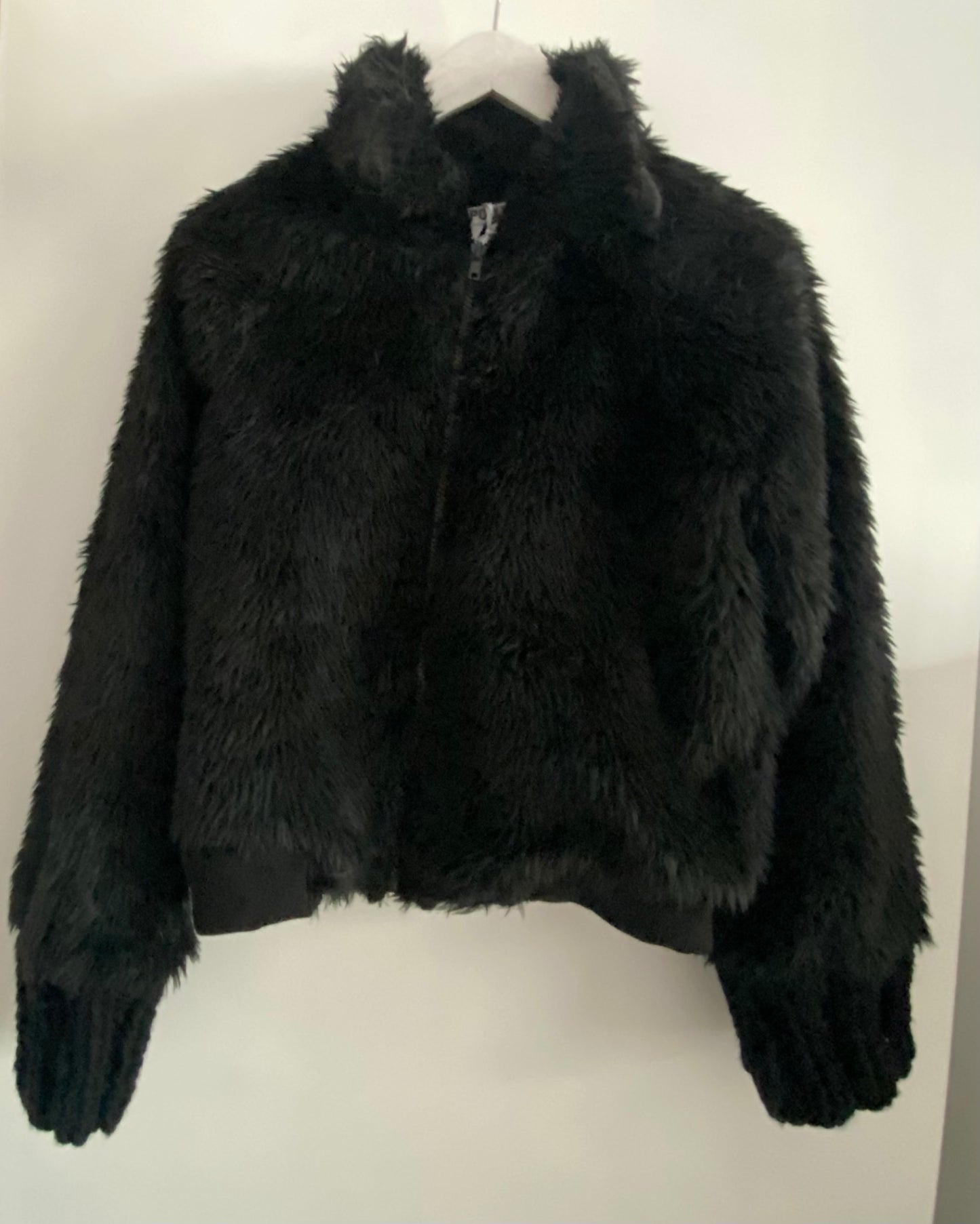 Black Faux Fur Bomber Jacket