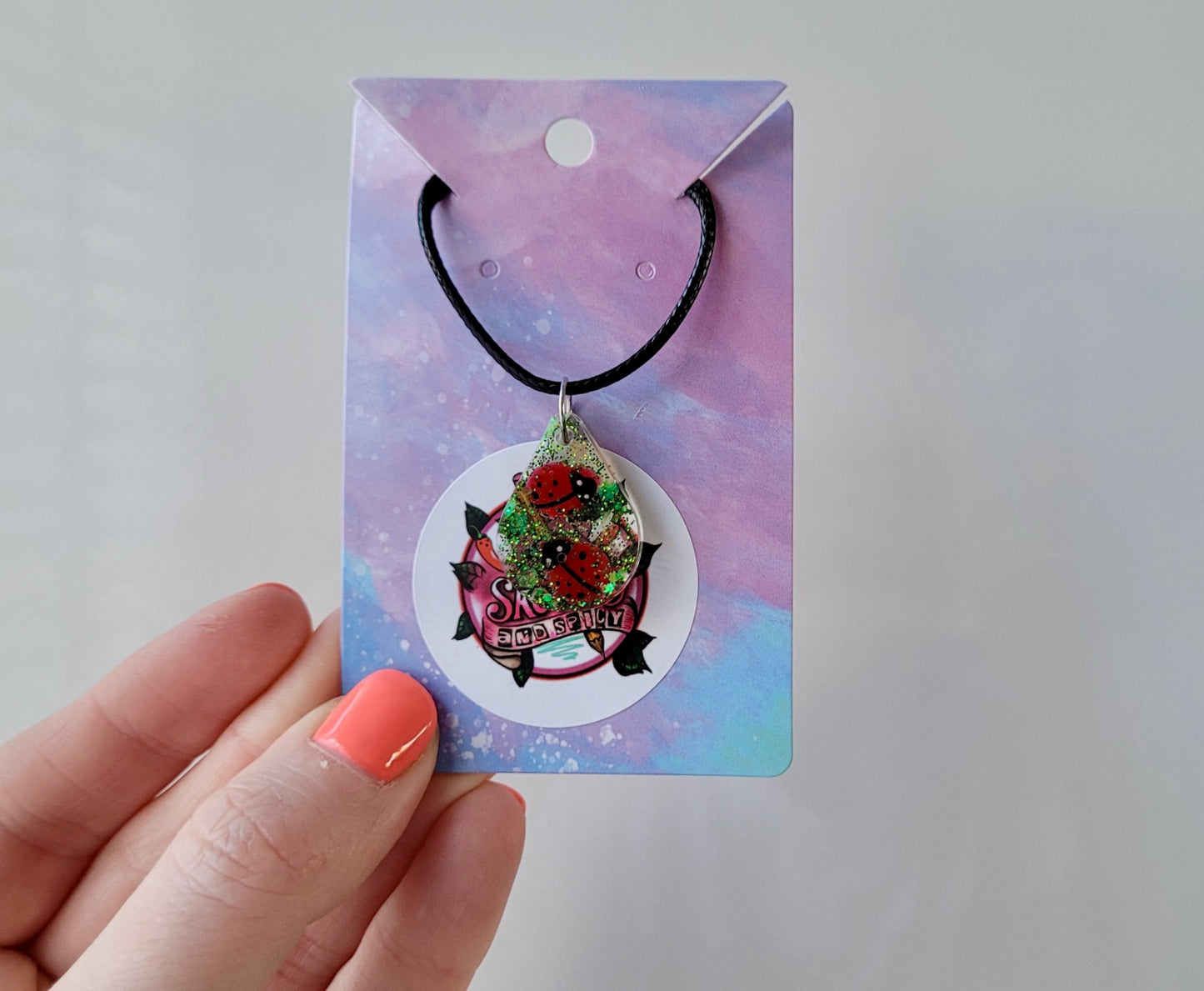 Ladybird Necklace - Black Cord 50 + 5cm