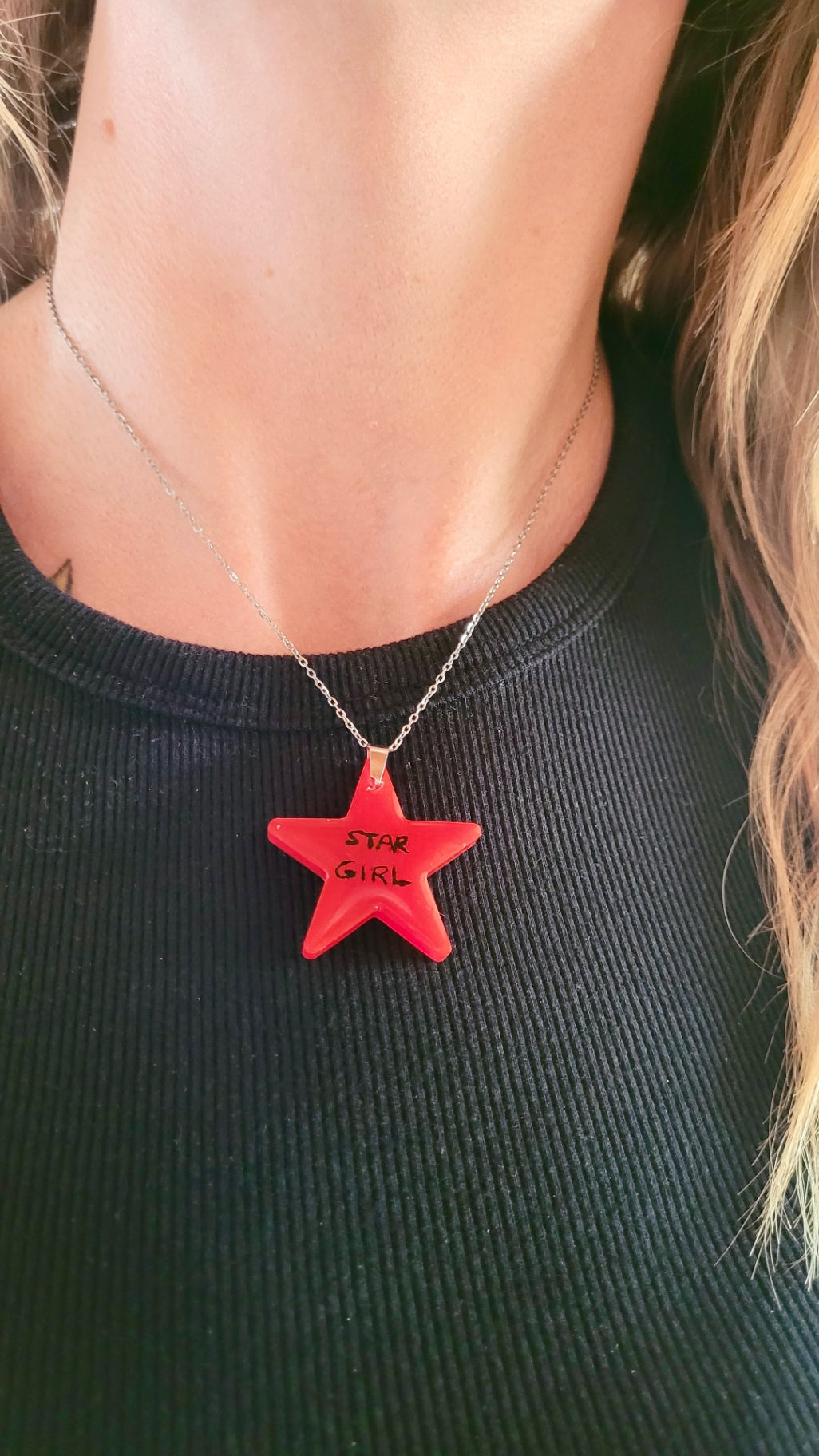 Star Girl Red Star Necklace - Stainless Steel Chain 40 + 5 cm
