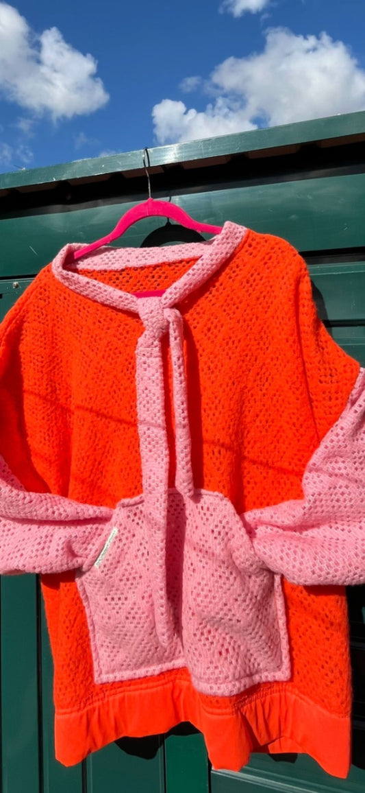 Orange with Peach Pocket Blanket Sweater