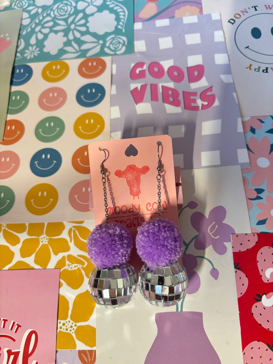 Lilac Disco Ball Pom Pom Stack Earrings