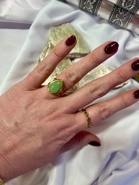 Green Aventurine Ring – Gold Stainless Size 7