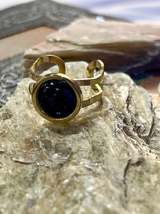 Blue Sandstone Ring – Gold Stainless Steel
