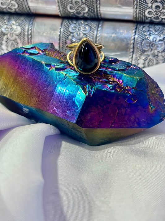 Black Obsidian Ring – Gold Stainless Steel Size 7