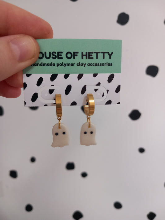 Small ghost huggie hoop earring