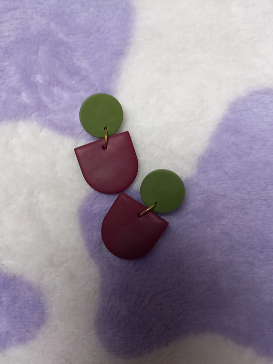 Burgundy and Olive polymer clay earrings