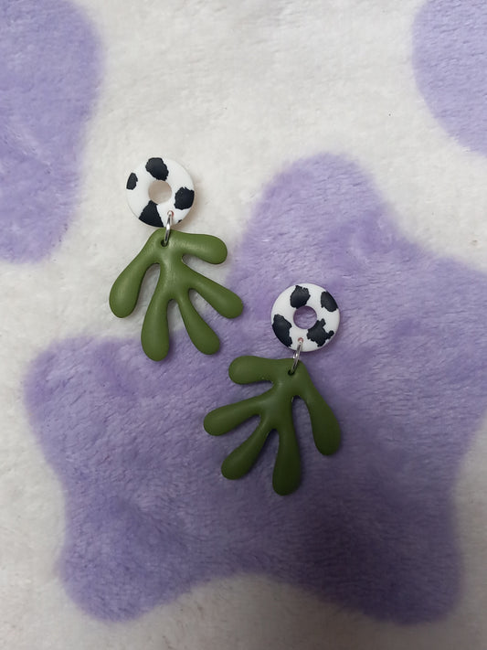 Olive green abstract shape earrings