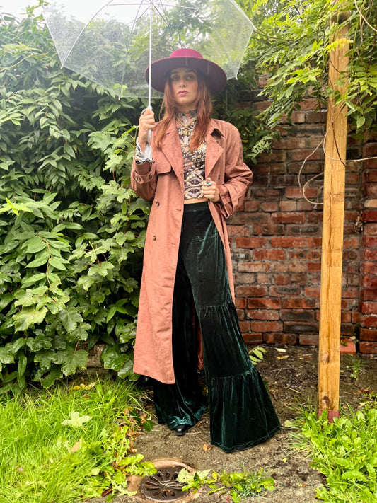 Emerald Velvet Dream Flares – High Stretch Boho Trousers Size 16