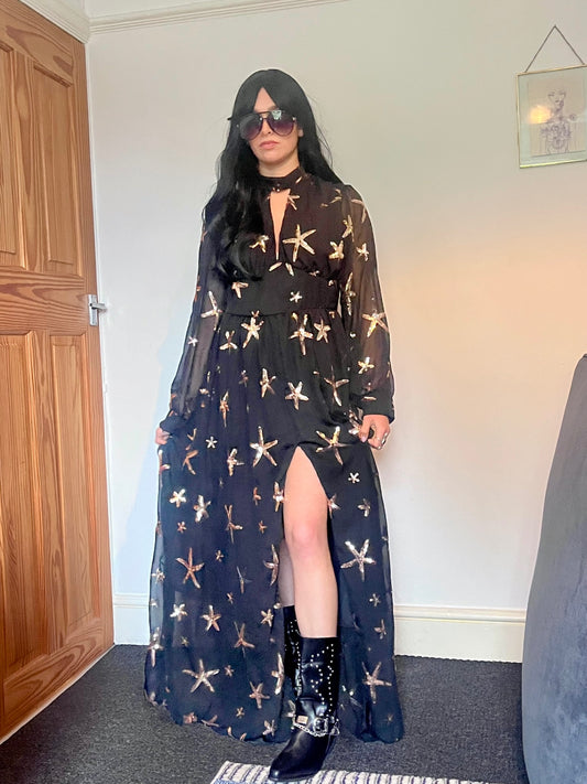 Midnight Sea Star Gown ✨ Black & Bronze Sequin MaxiSize 16 Dress