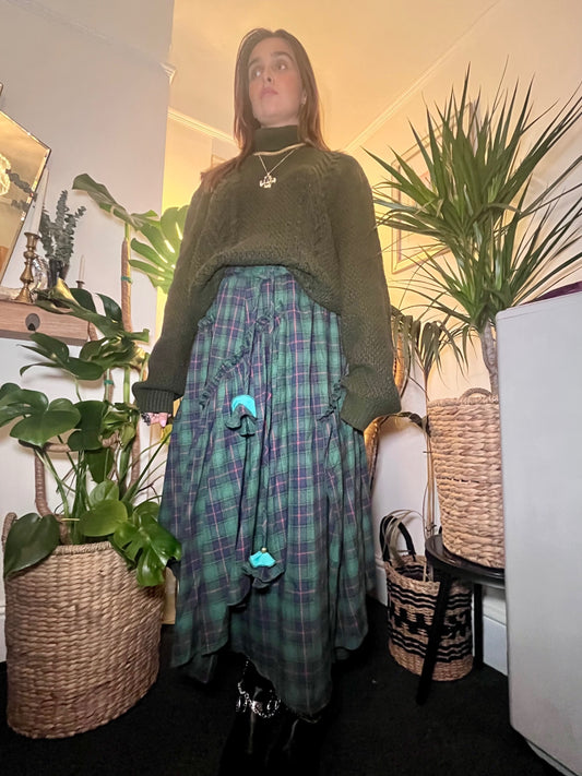 Forest Flame Tartan Maxi Skirt 🌙 Size 16 Green & Red Check