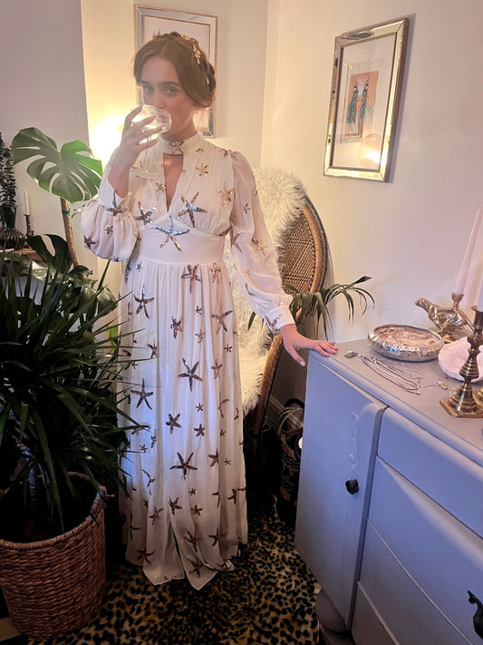 Celestial Sea Star Gown ✨  Size 8 Ivory  & Gold Sequin Maxi Dress