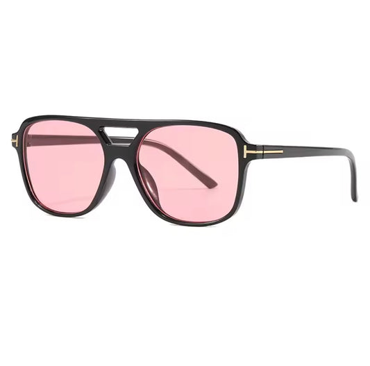 Luna Rose Retro Aviator Sunglasses – Black Frame with Pink Lens