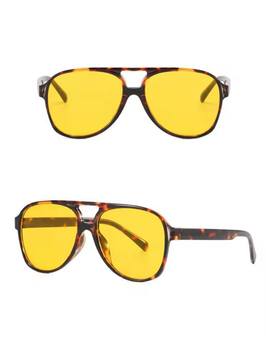Luna Aura Aviator Sunglasses –Leopard Frame with Yellow Lens