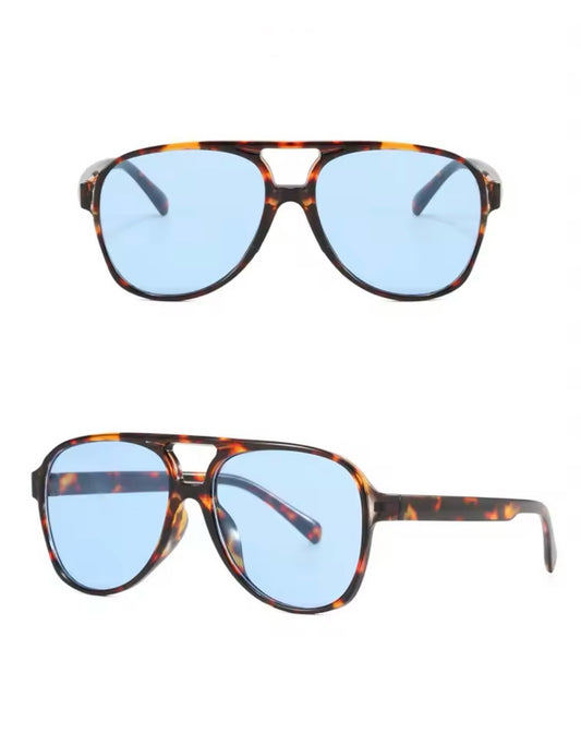Luna Wave Aviator Sunglasses – Leopard Frame with Blue Lens