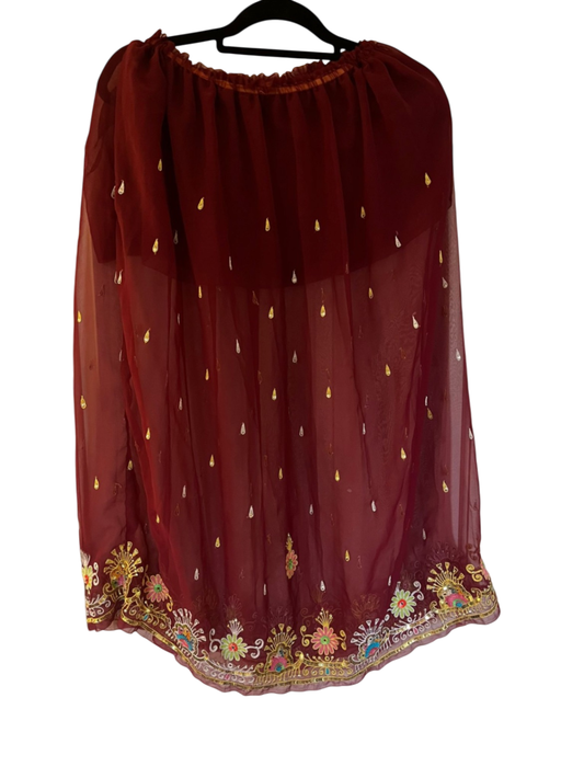 Maroon Sheer Sari Skirt
