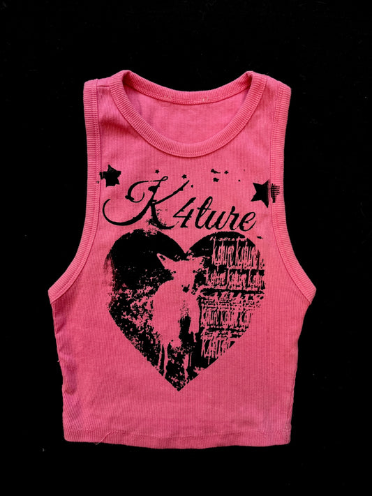K4TURE pink deer cropped racer top