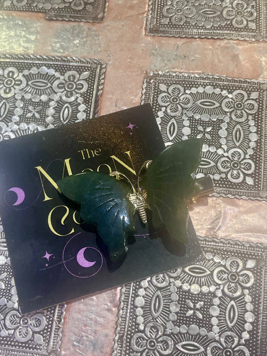 Green Fluorite Butterfly Hair Clip