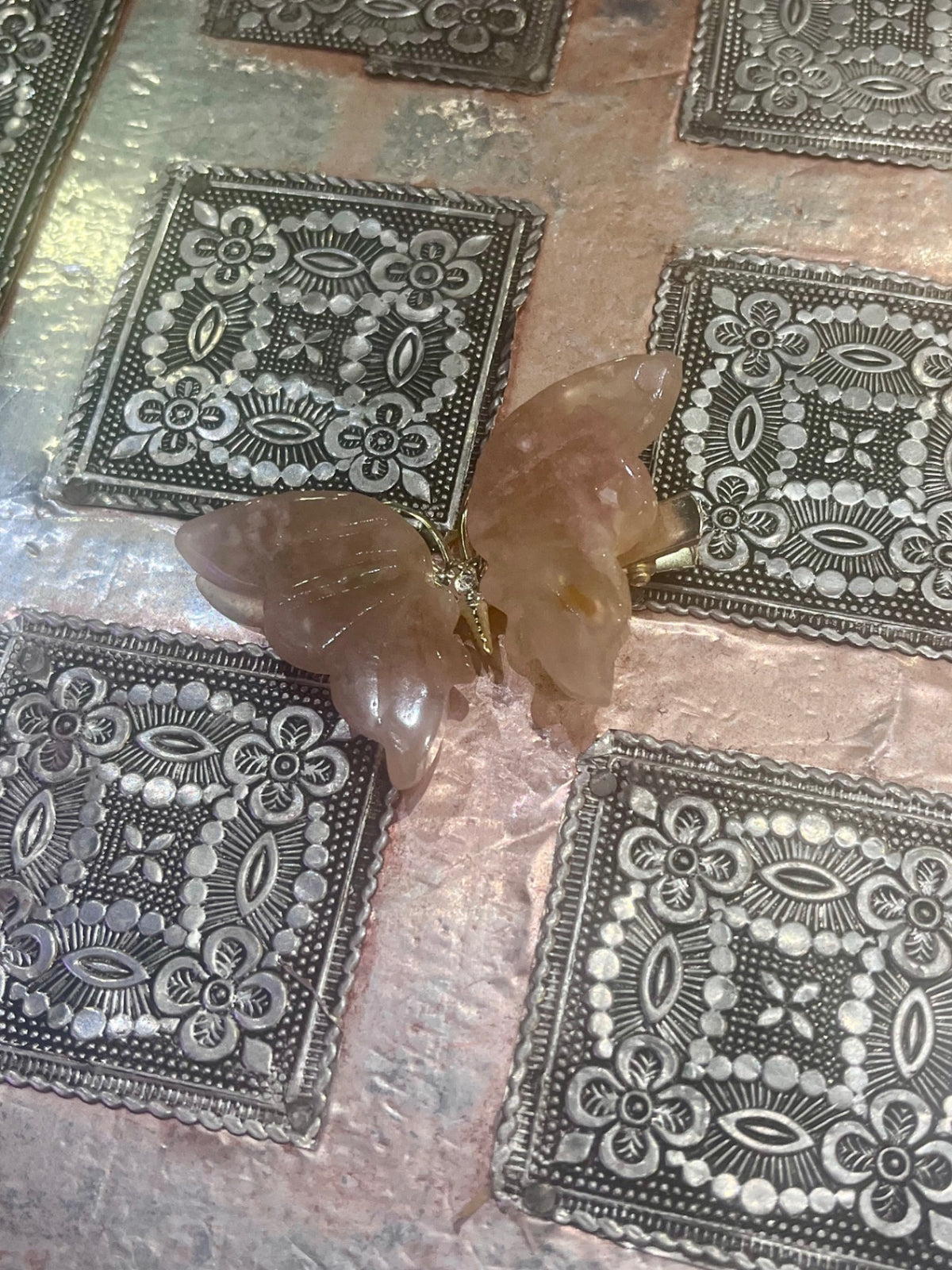 Flower Agate Butterfly Hair Clip