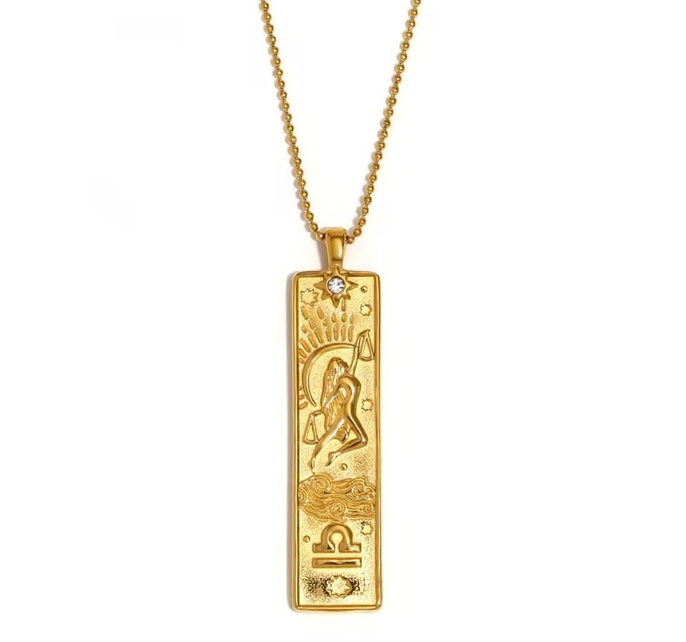 Libra Zodiac Amulet Necklace Gold Waterproof Stainless Steel