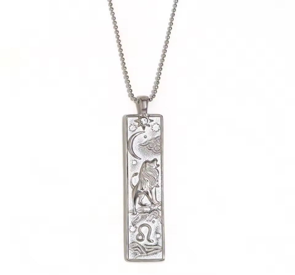 Leo Zodiac Amulet Necklace Silver Waterproof Stainless Steel