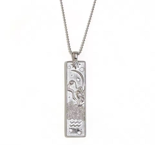 Aquarius Zodiac Amulet Necklace Silver Waterproof Stainless Steel