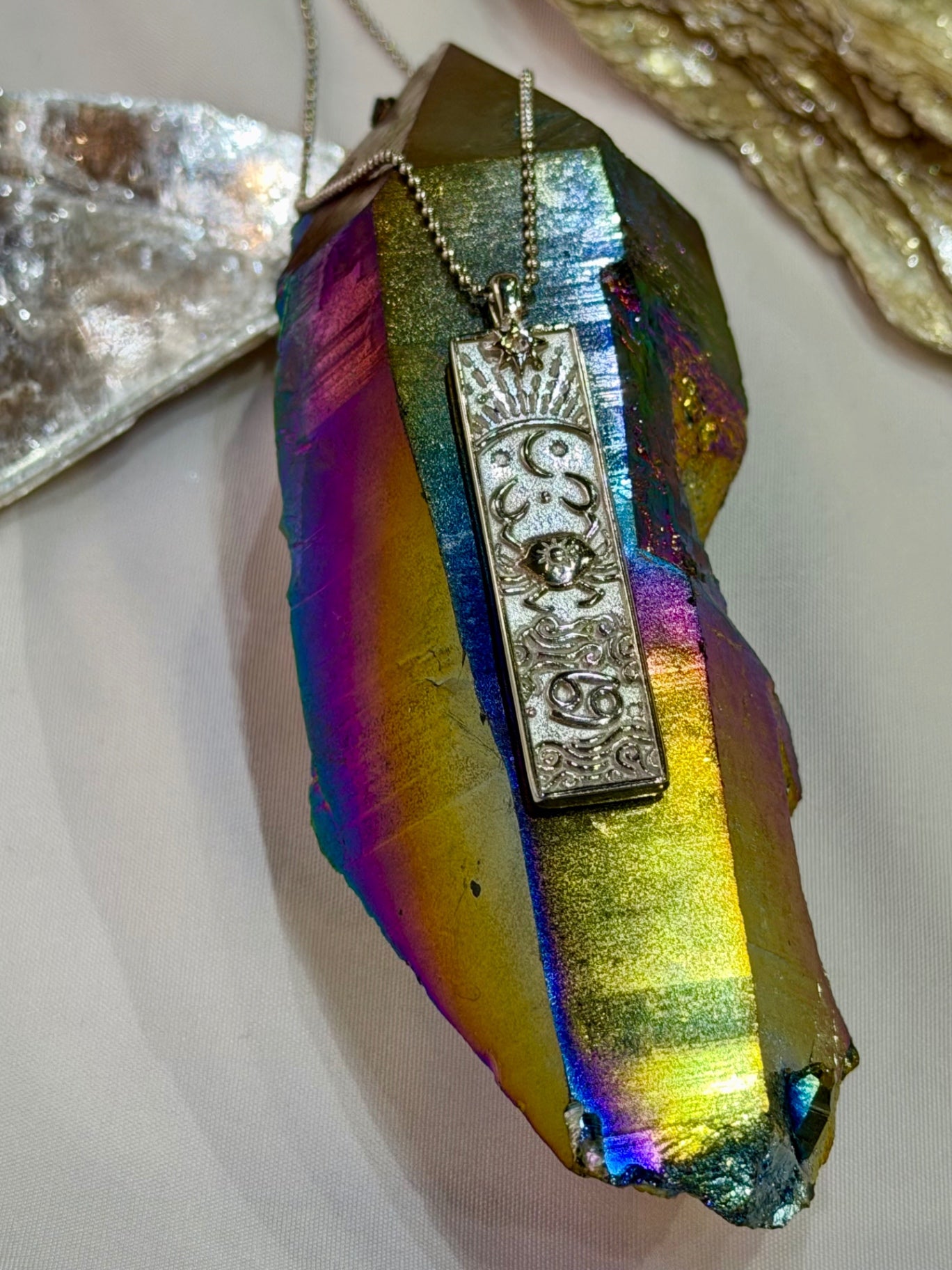 Cancer Zodiac Amulet Necklace Silver Waterproof Stainless Steel