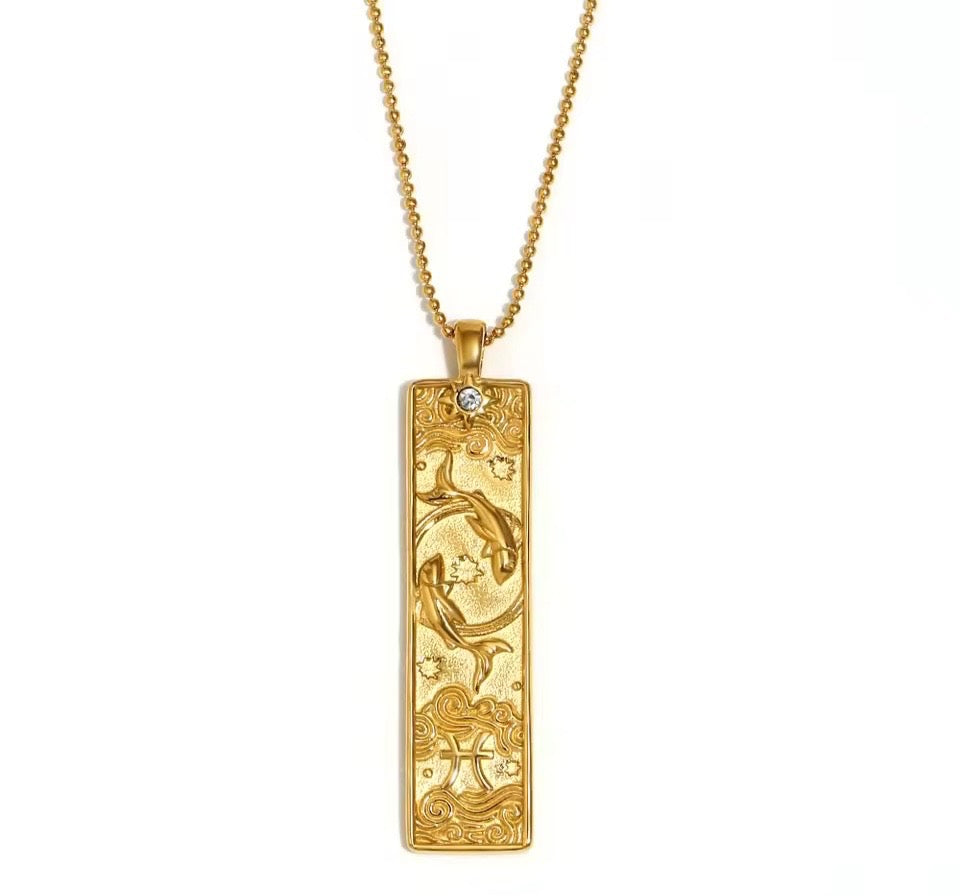 Pisces Zodiac Amulet Necklace Gold Waterproof Stainless Steel