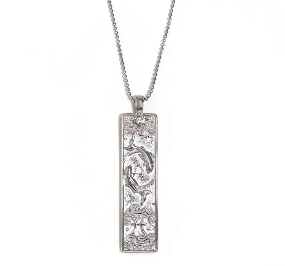 Pisces Zodiac Amulet Necklace Silver Waterproof Stainless Steel