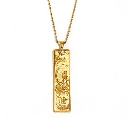 Virgo Zodiac Amulet Necklace Gold Waterproof Stainless Steel