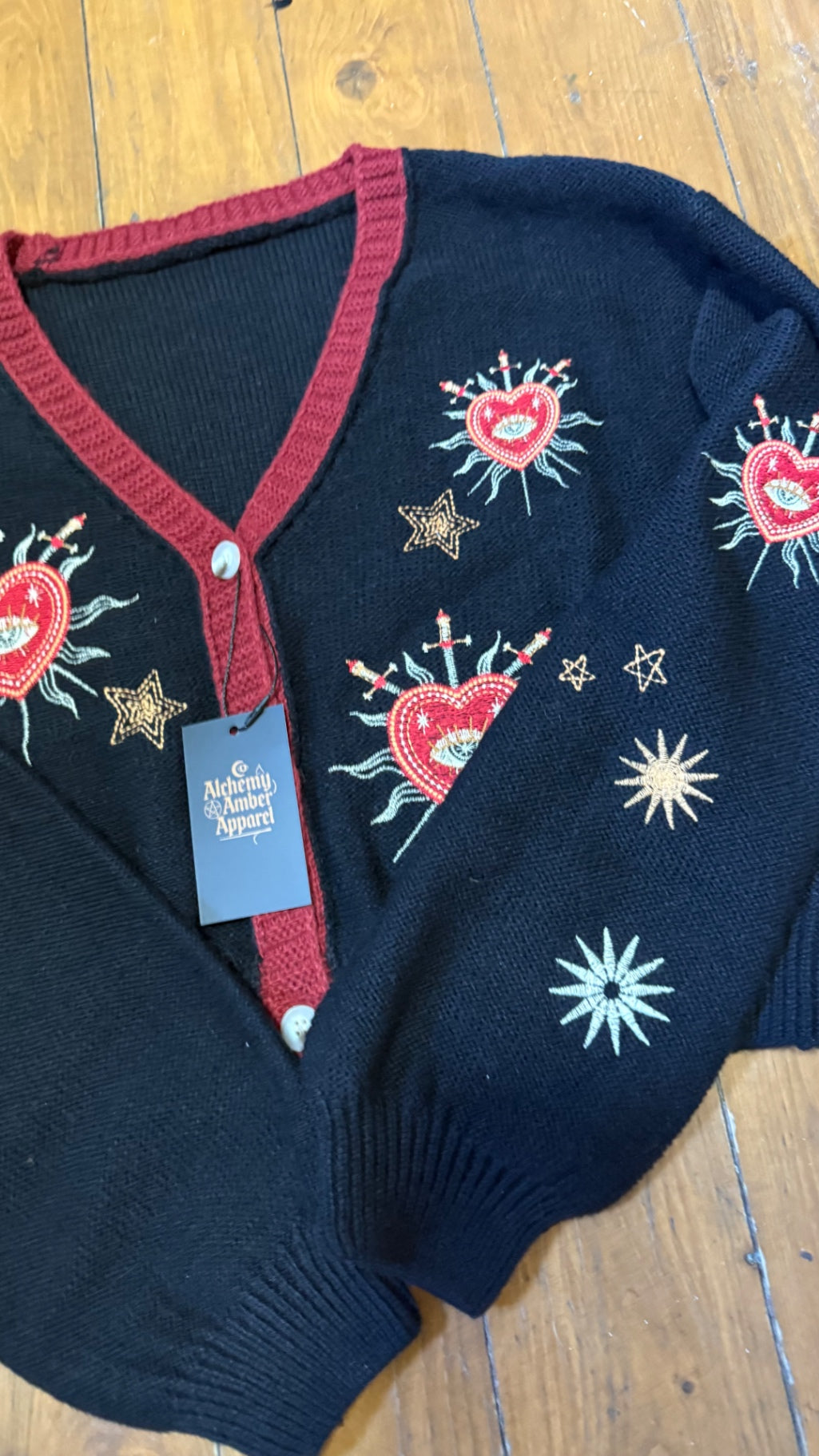 Sacred Heart embroidered cropped cardigan