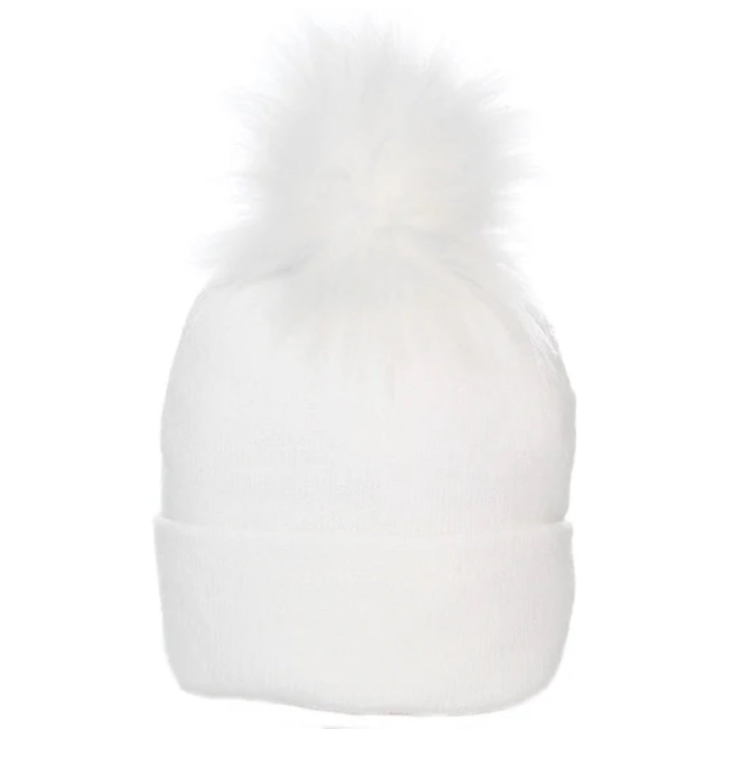 White Single Pom Hat
