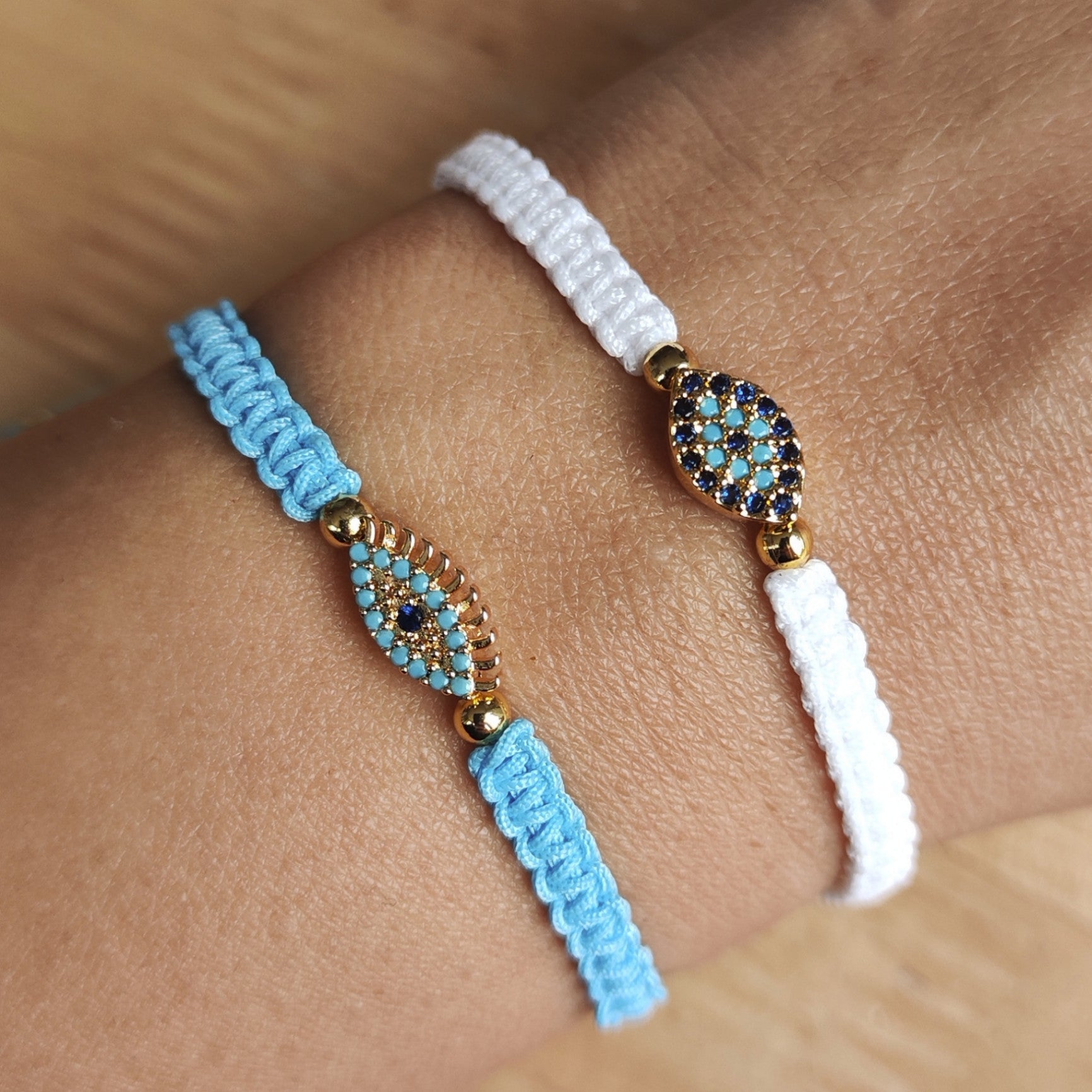 Macrame Bracelets with Evil Eye Charms