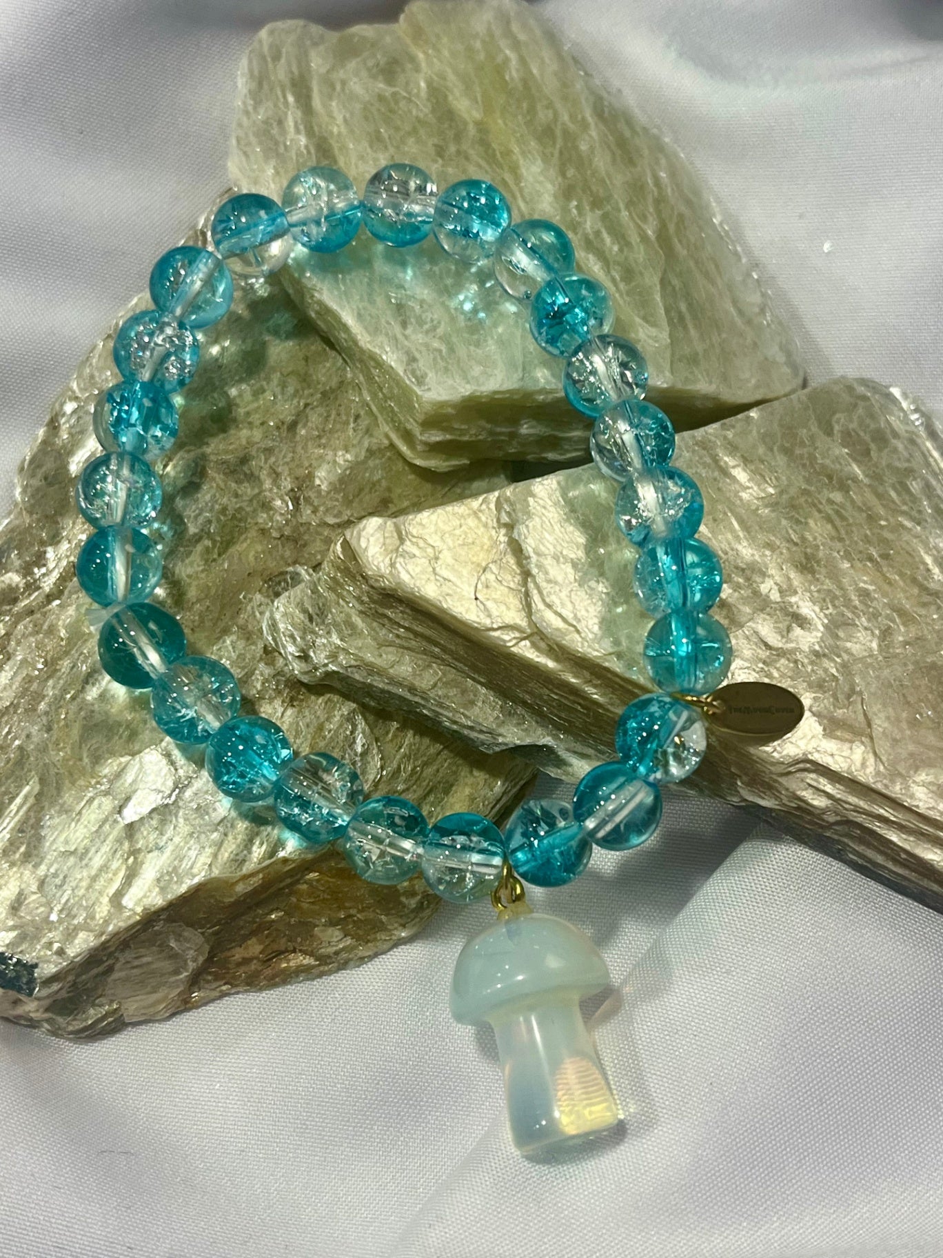 Aqua Crystal Mushroom Bracelet – Clarity, Flow & Intuition