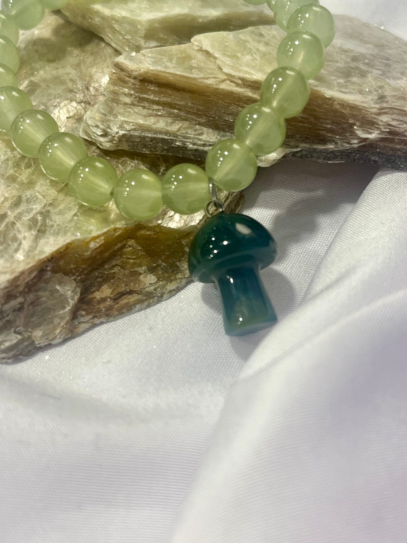 Prehnite Mushroom Bracelet – Healing, Renewal & Heart Energy