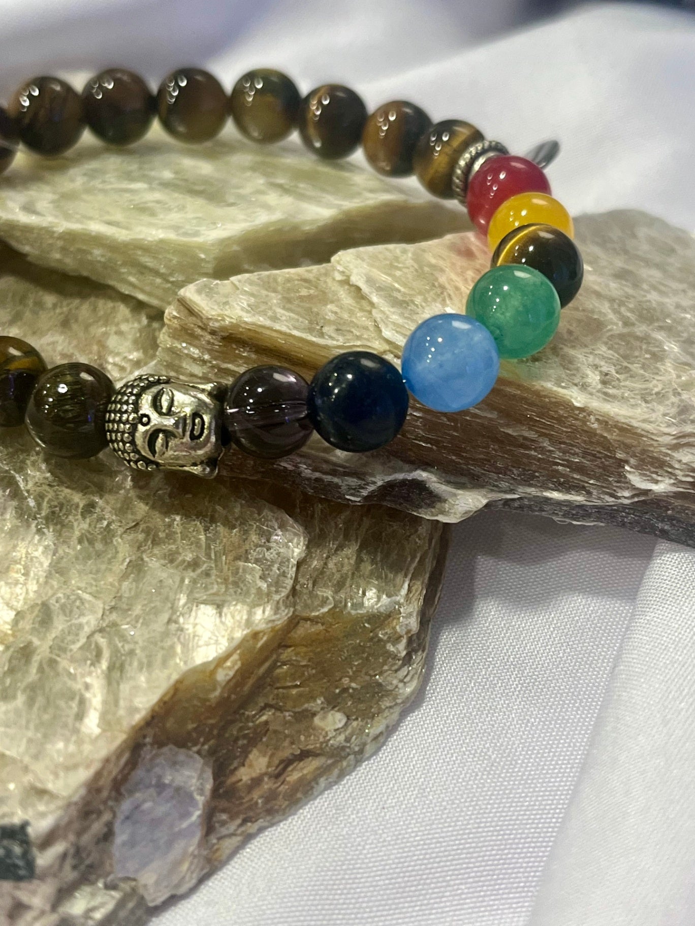 Tiger’s Eye Chakra Bracelet with Buddha Charm
