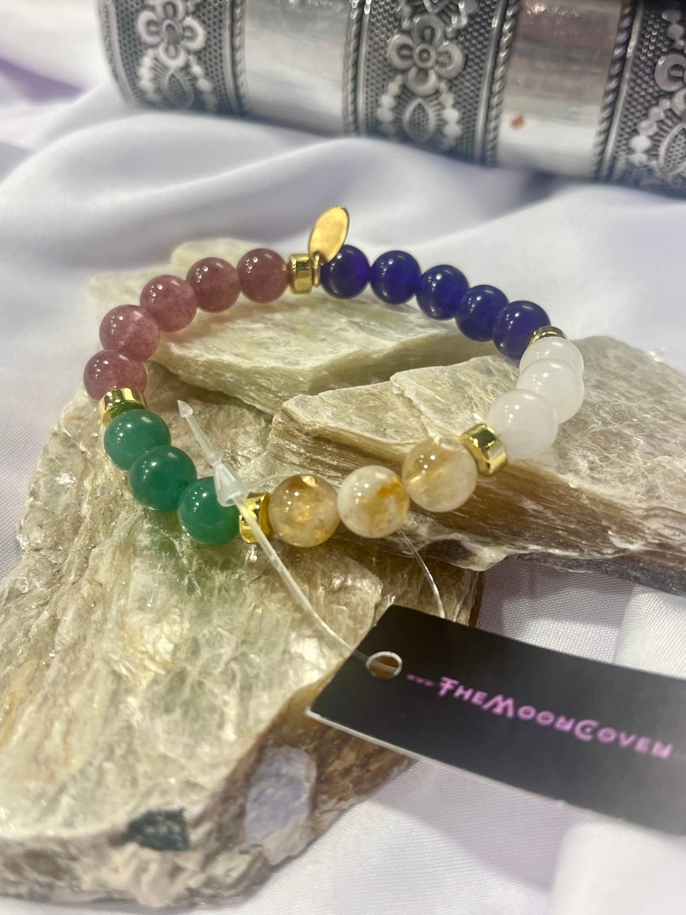 Love Spell Bracelet – Garnet, Strawberry Quartz, Rose Quartz & Moonstone | Manifest Love & Attraction
