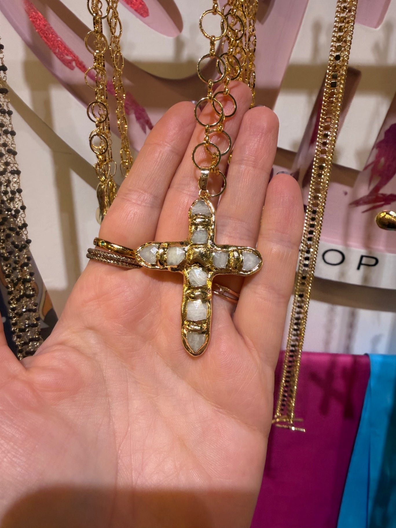 Celeste Cross Necklace – Moonstone & Gold Chain | The Moon Coven