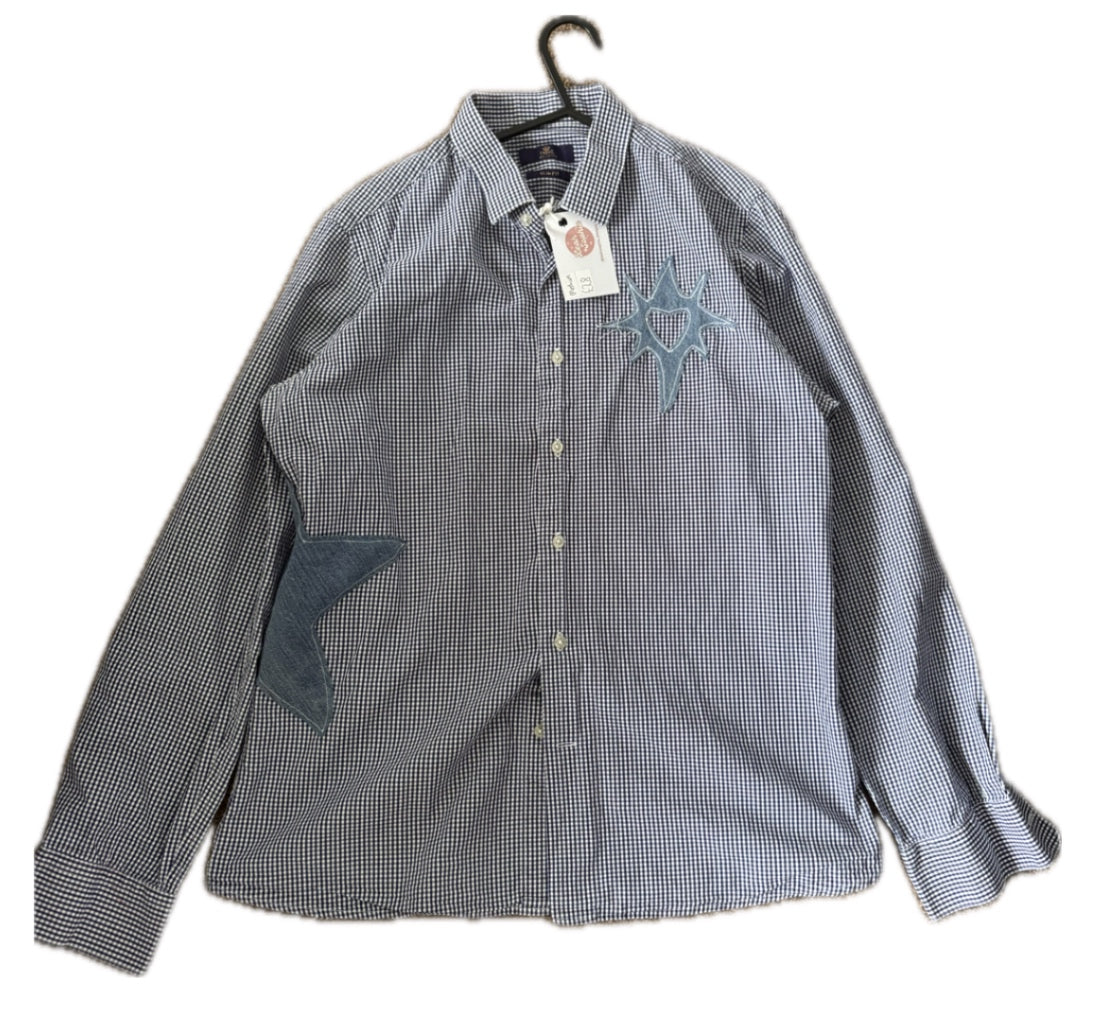 Upcycled blue and white checked shirt