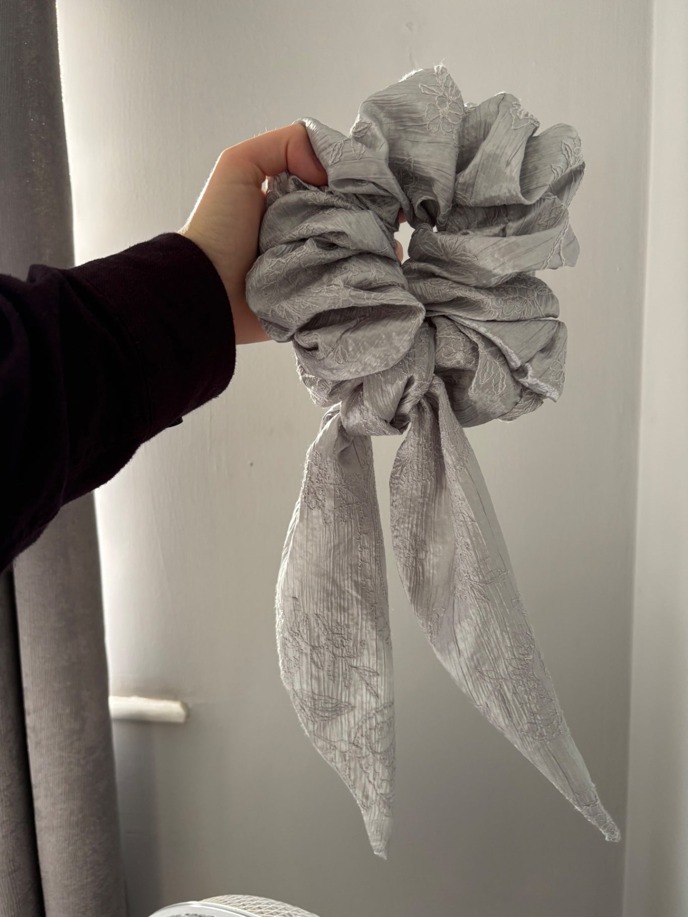 Silver satin scrunchie