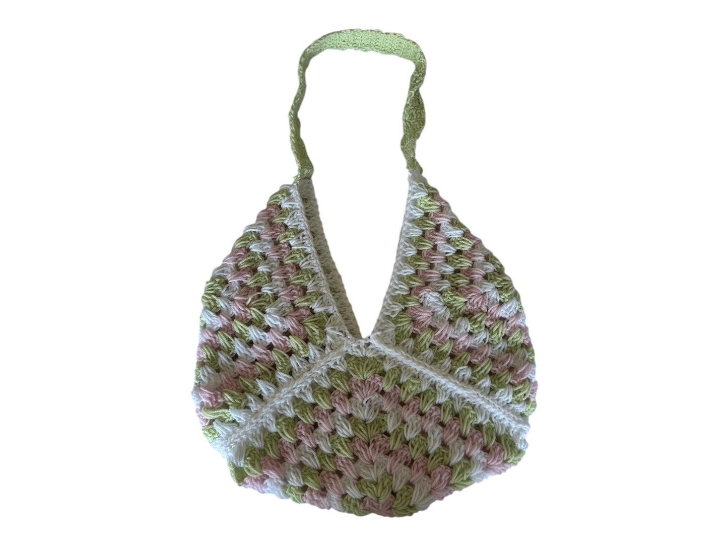 Handmade strawberry matcha theme granny square bag