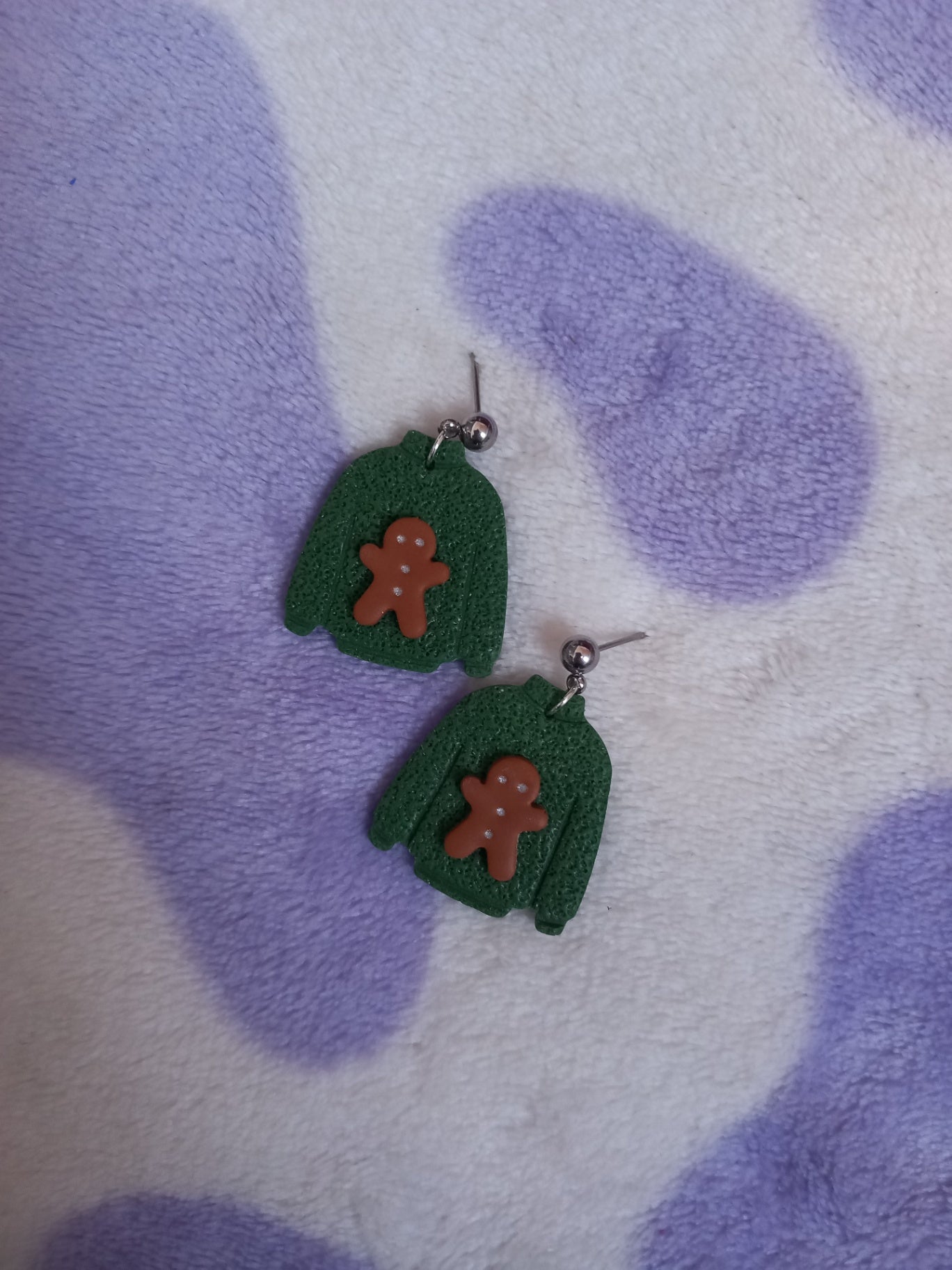 Polymer clay Christmas jumper gingerbread man earrings