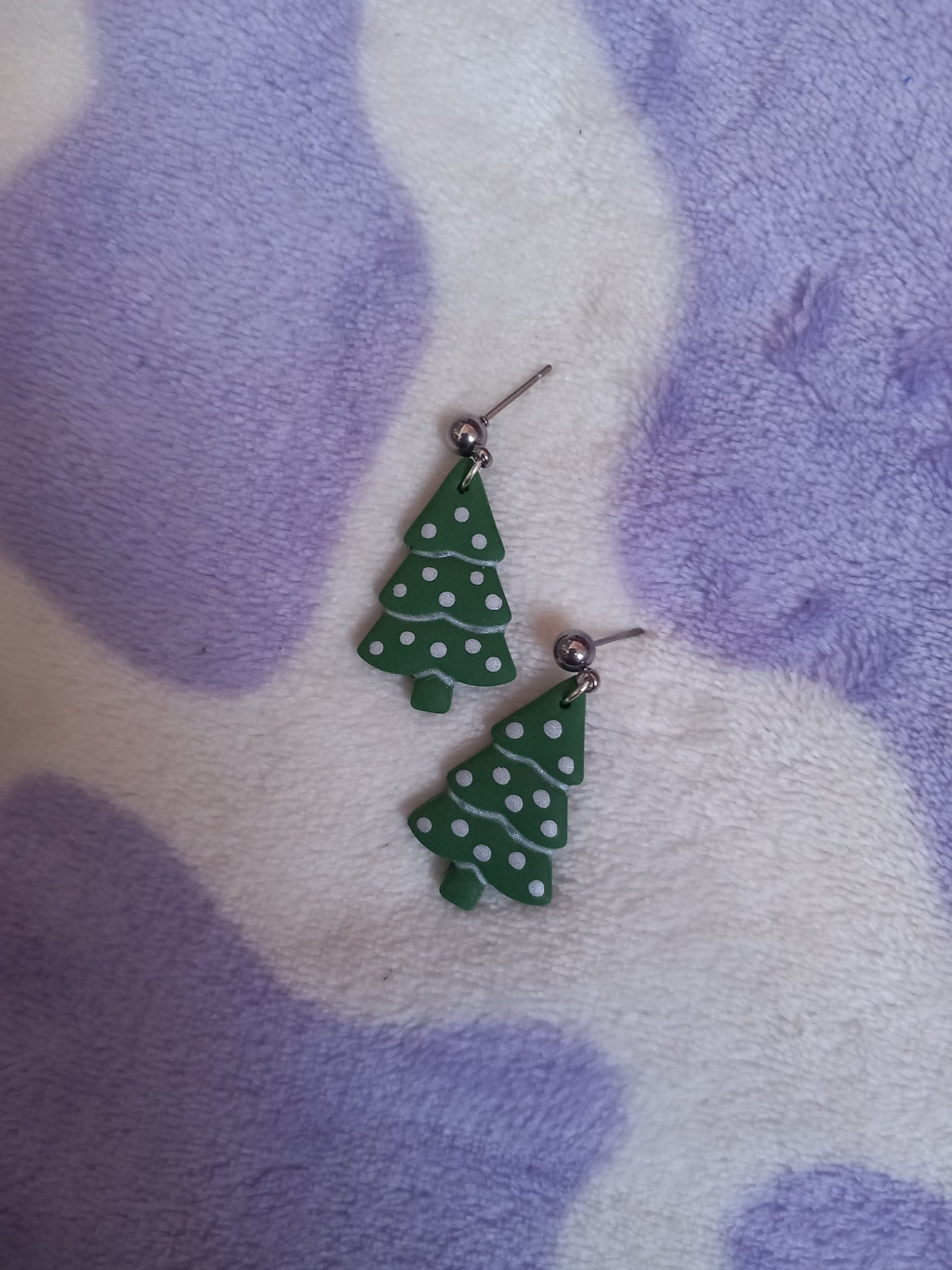 Polymer clay Christmas tree dangle earrings