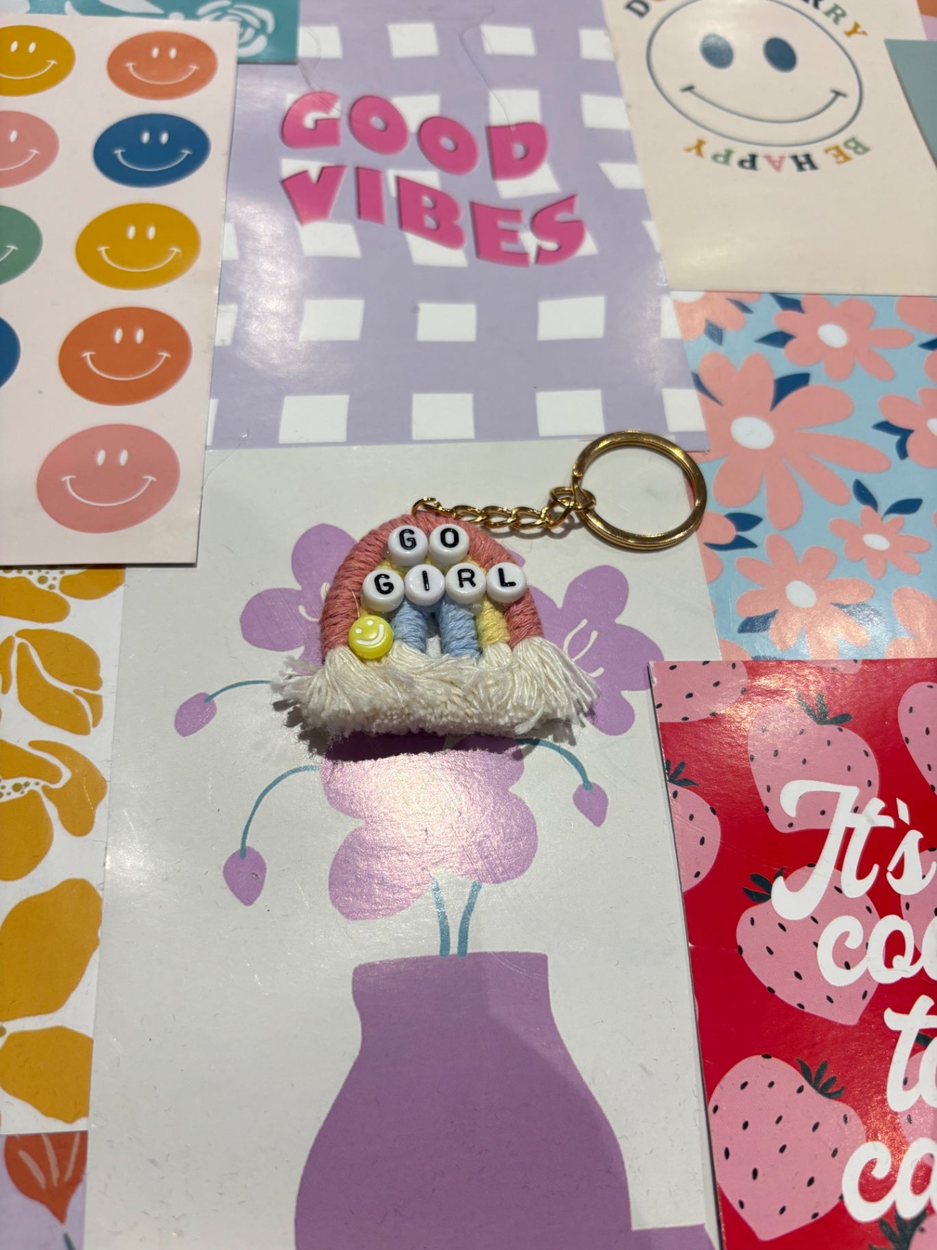 Pink/yellow Go Girl Rainbow Keyring